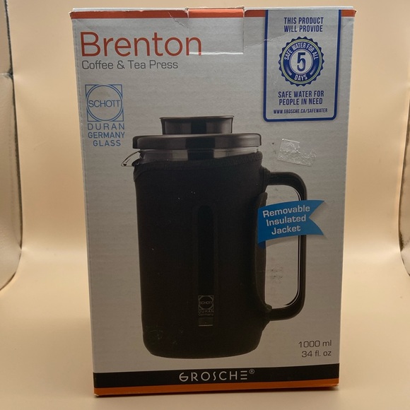GROSCHE Brenton 34 oz. 1000ml Glass French Press with Thermal Insulated Sleeve - Picture 2 of 8